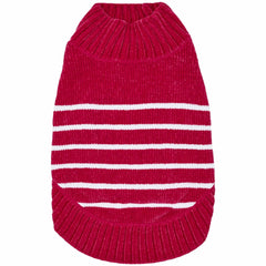 Blueberry Pet suéter de chenilla con rayas rosa vista frontal, ideal para mantener cálido al perro