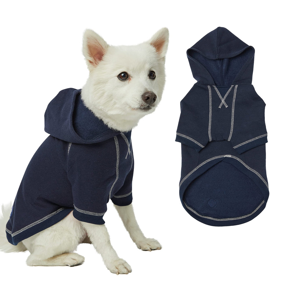 Blueberry Pet Essentials: sudadera para perro azul noche con capucha, cómodo para paseos.