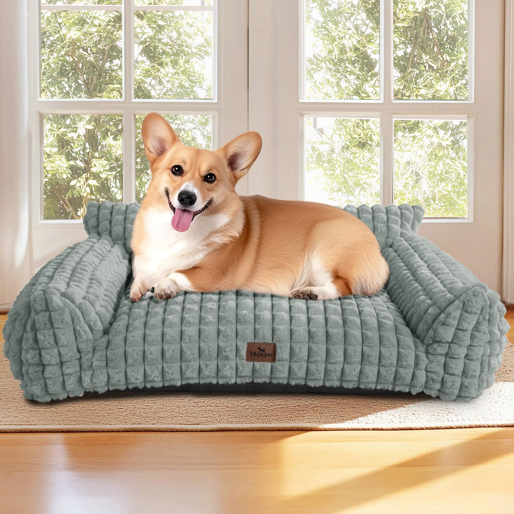 Blunique cama para perros con patrón diamante 3D y pelo de conejo falso para mayor confort.