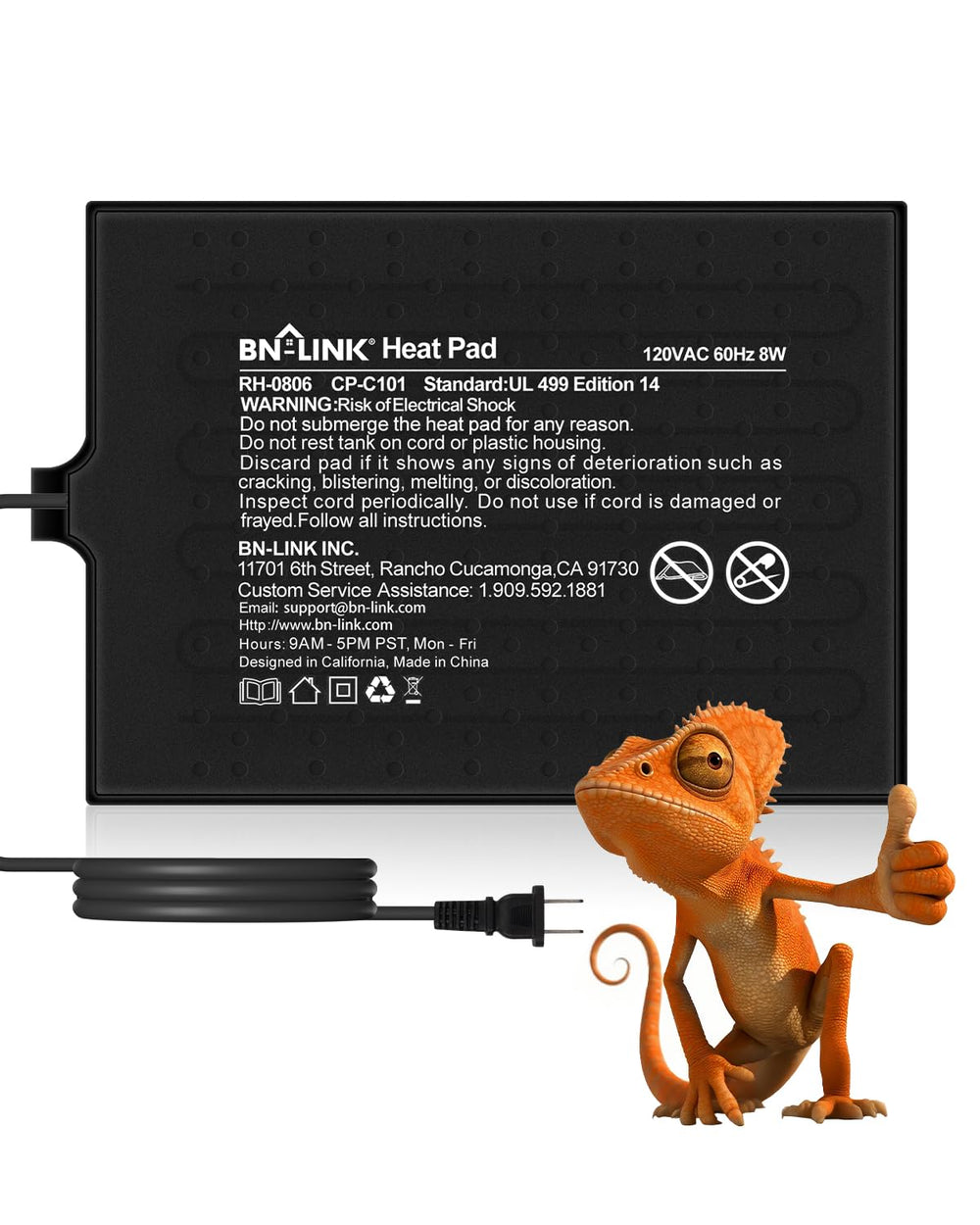Calentador BN-LINK para reptiles en formato 6x8, ideal para terrarios pequeños.