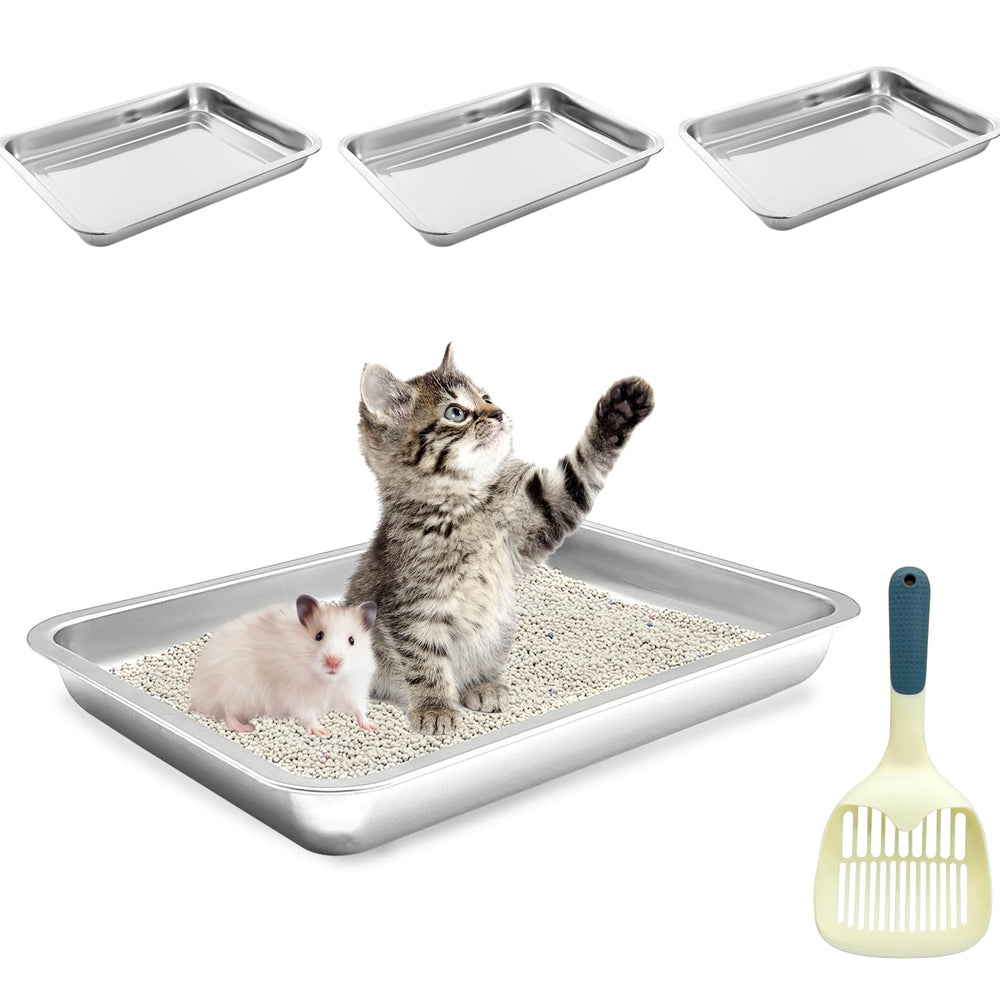 BNOSDM bandeja de gatos de acero inoxidable con entrada baja, limpieza más fácil.