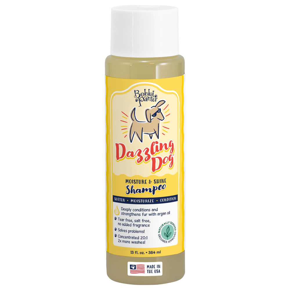 Bobbi Panter Champú para perros, botella en primer plano, nutrición suave.