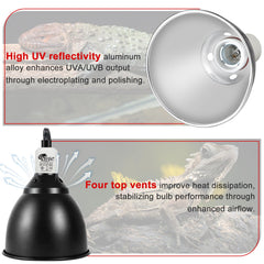 BOEESPAT Domo reptil UVB, interior aluminio reflectante potencia la salida UVA/UVB.