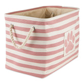 Cesta Bone Dry rectángulo rosa con parches de patita para almacenamiento ordenado.