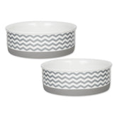 Bone Dry plato para mascotas de cerámica con diseño chevron gris, ideal para comidas diarias