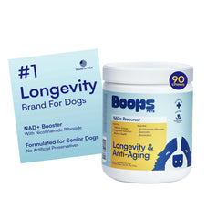 Boops Pets NAD+ Precursor envase, ideal para iniciar un programa de bienestar diario