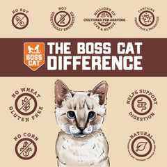 Boss Cat ingredientes naturales, proteína principal y verduras seleccionadas para una comida equilibrada.