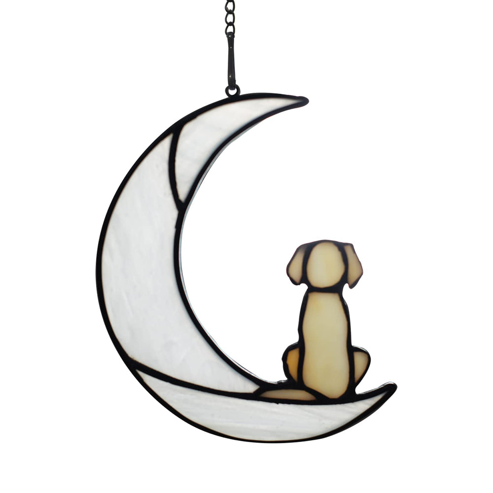 BOXCASA perro en luna vitral: colgante decorativo para conmemorar a tu mascota