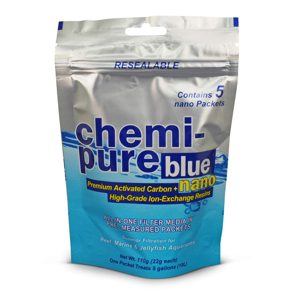 Boyd Chemi-Pure Blue Nano 5-Pack: empaque húmedo para uso inmediato en acuarios.