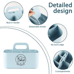 Brabtod caddy con cinco divisiones para organizar accesorios de grooming.