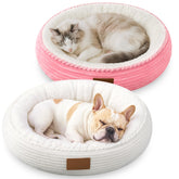 BrightRow cama gatos redonda de 20 pulgadas rosa y blanco para descanso cómodo