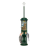 Brome Squirrel Buster Nut Feeder, vista frontal, facilita el acceso de aves sin dejar residuos en el suelo.