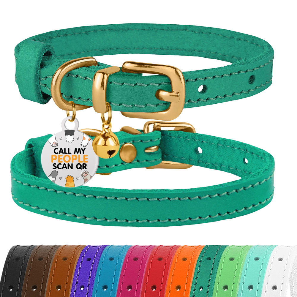 BRONZEDOG collar de cuero con campana removible para gatos, cómodo y elegante