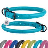 BRONZEDOG collar cuero enrollado aguamarina, comodidad diaria para el perro.