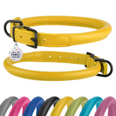 BRONZEDOG collar cuero enrollado amarillo, cómodo y suave para pelaje.