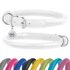 BRONZEDOG collar cuero enrollado blanco detalle suave para pelaje