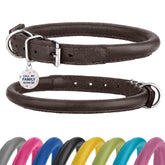 BRONZEDOG collar de cuero enrollado marrón para perros, cómodo en pelo largo.