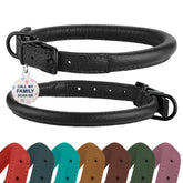 BRONZEDOG collar de cuero enrollado negro medianoche, suave para pelo largo y menos enredos.