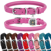 BRONZEDOG collar de cuero enrollado rosa, cómodo y duradero.