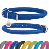 BRONZEDOG collar de cuero enrollado en Royal Blue, suave para el pelaje y evita enredos.