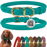BRONZEDOG collar enrollado de cuero en turquesa, cómodo y duradero para perros.