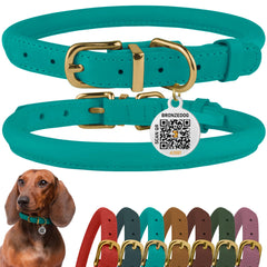 BRONZEDOG collar enrollado de cuero en turquesa, cómodo y duradero para perros.