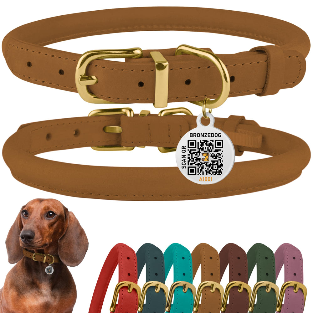 Collar de cuero enrollado BronzeDog, cómodo y duradero para perros.