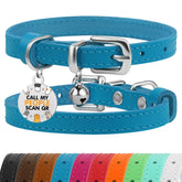 BRONZEDOG collar de cuero para gato en azul, detalle suave y cómodo para uso diario