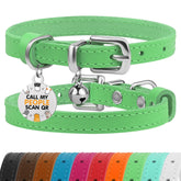 BRONZEDOG collar de cuero para gato, verde-plata, ajuste comodo 7-9 pulgadas
