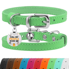 BRONZEDOG collar de cuero para gato, verde-plata, ajuste comodo 7-9 pulgadas