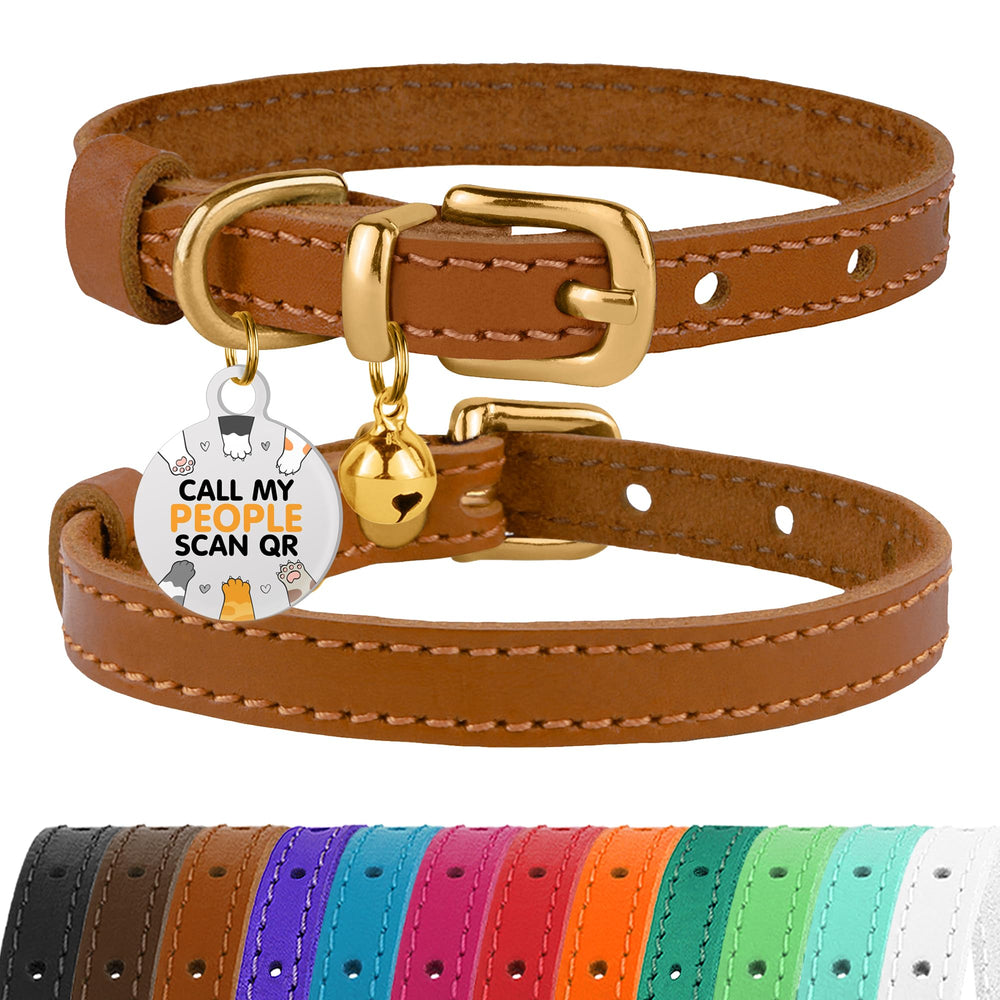 BRONZEDOG collar de cuero para gatos con campana removible, uso diario elegante.