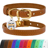 BRONZEDOG collar de cuero para gatos con campana removible, uso diario elegante.