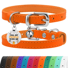 BRONZEDOG collar de cuero natural con campana removible para gatos, seguridad diaria.