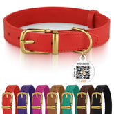 BRONZEDOG collar de cuero con hebilla metálica rojo-dorado, ideal para uso diario.