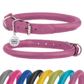 BRONZEDOG collar de cuero enrollado rosa, cómodo para pelo largo y evita enredos.