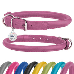 BRONZEDOG collar de cuero enrollado rosa, cómodo para pelo largo y evita enredos.