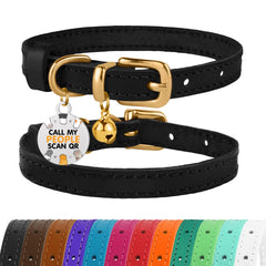 BRONZEDOG collar de cuero para gato negro y dorado, cómodo y duradero.