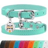 BRONZEDOG collar de cuero para gato, 7-9 pulgadas, turquesa y plata, cómodo y elegante.