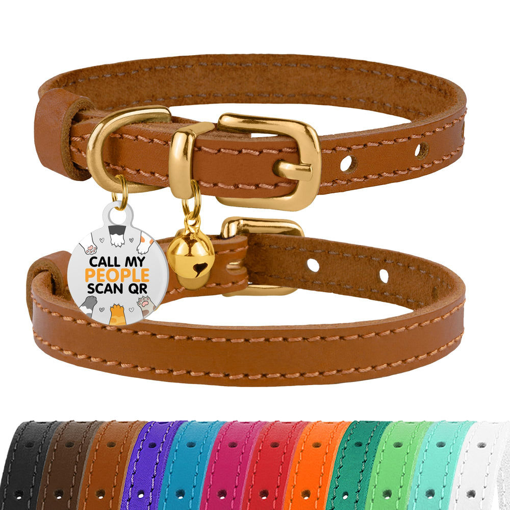 BRONZEDOG collar gato cuero natural dorado claro, cómodo para uso diario.