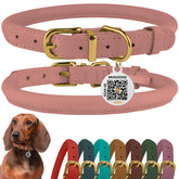 BronzeDog collar enrollado de cuero en tono blush, cómodo para perros activos.