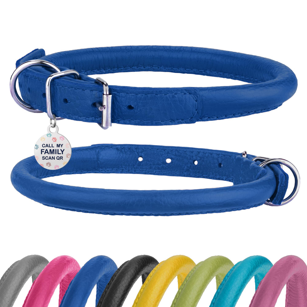 BRONZEDOG collar de cuero enrollado primer plano, cómodo para pelaje largo