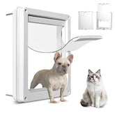 Bsemax puerta para perros, vista frontal, plástico anticorrosivo y marco compacto.
