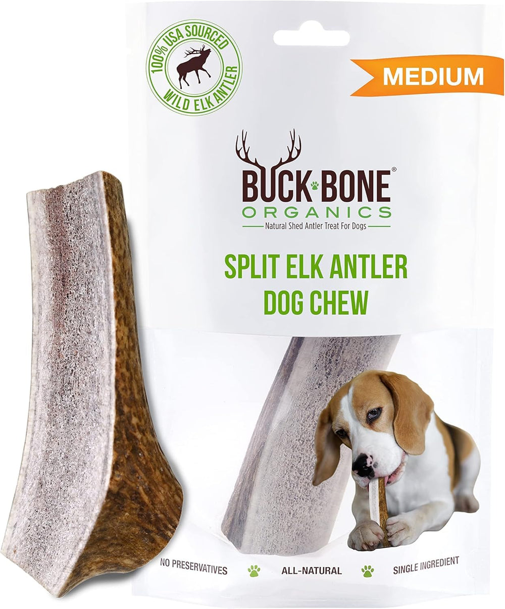 Buck Bone Organics mordida de cuerno de ciervo medio para limpieza dental natural.