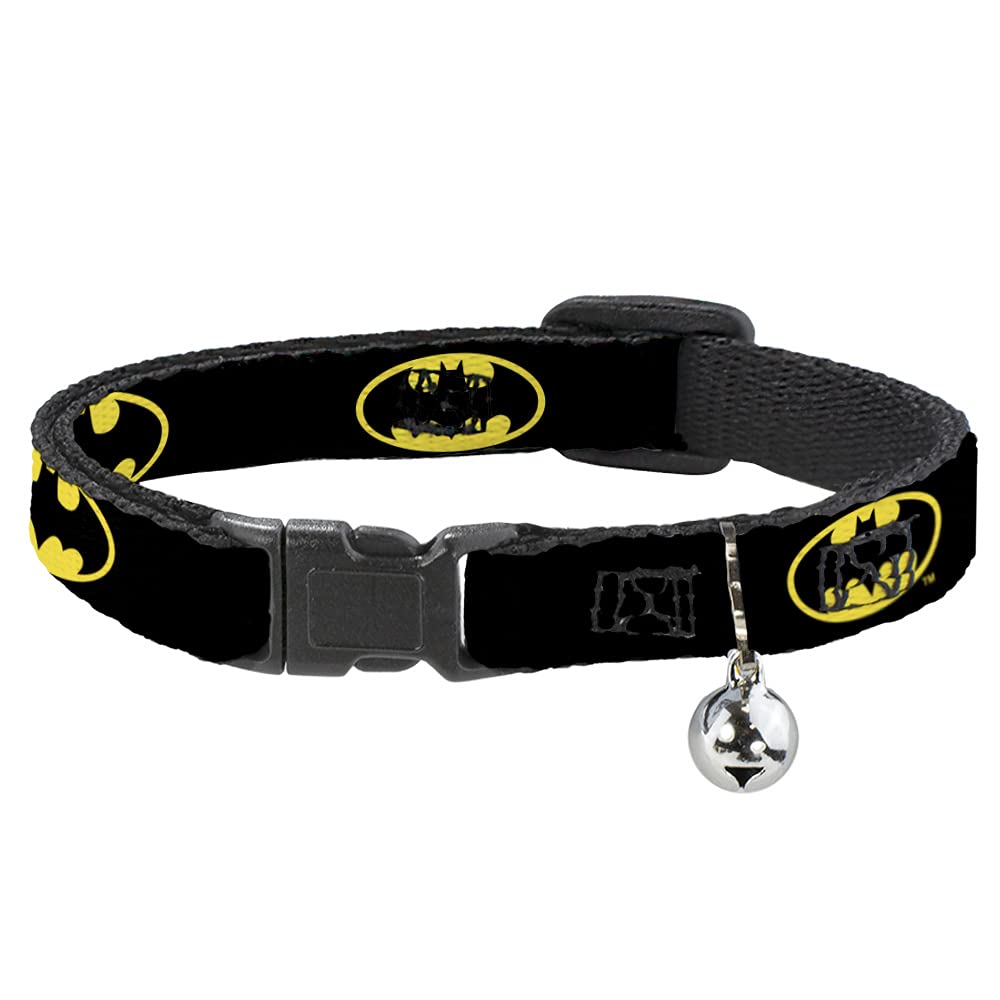 Collar Buckle-Down con escudo Batman en negro y amarillo, ideal para paseos seguros