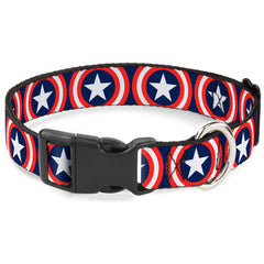 Collar Buckle-Down Capitán América con escudo en azul marino, cómodo y seguro para paseos