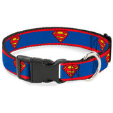 Collar Buckle-Down con escudo Superman, rojo y azul, perfecto para paseos visibles.