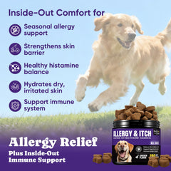 BuddyCheer alivio de picor para perros, gomitas suaves para piel irritada.