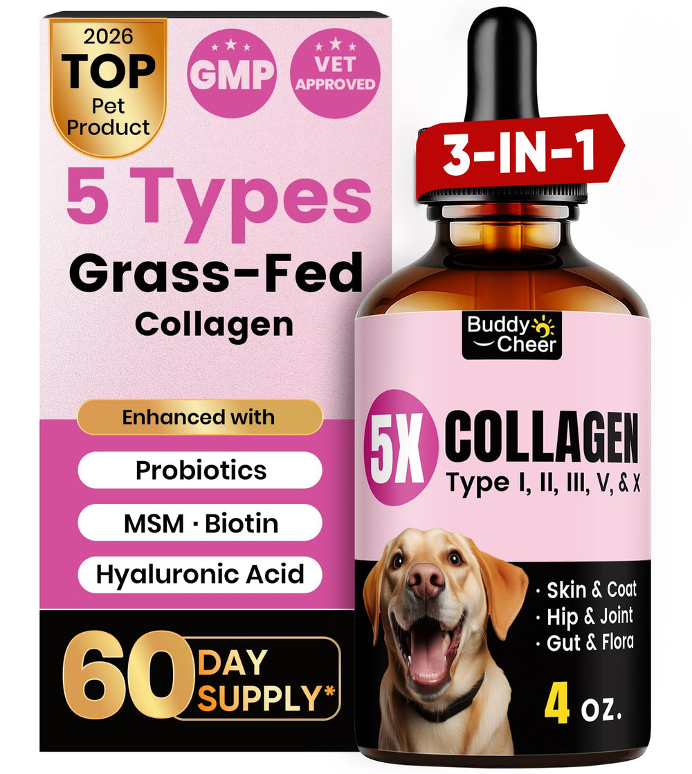 BuddyCheer Colágeno Premium para perros y gatos en frasco 120 ml, apoyo a piel y articulaciones.
