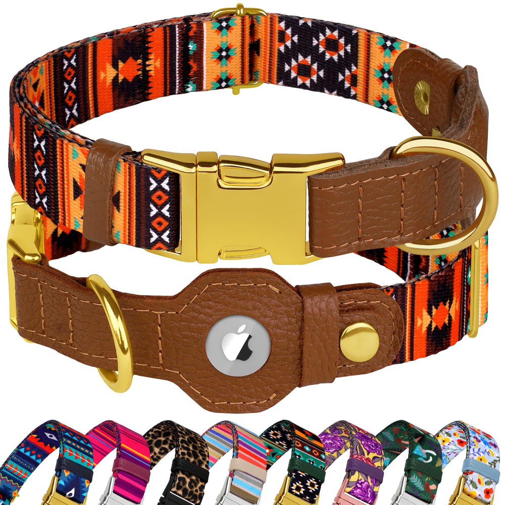 Collar Budkas AirTag con cuero suave para uso diario.