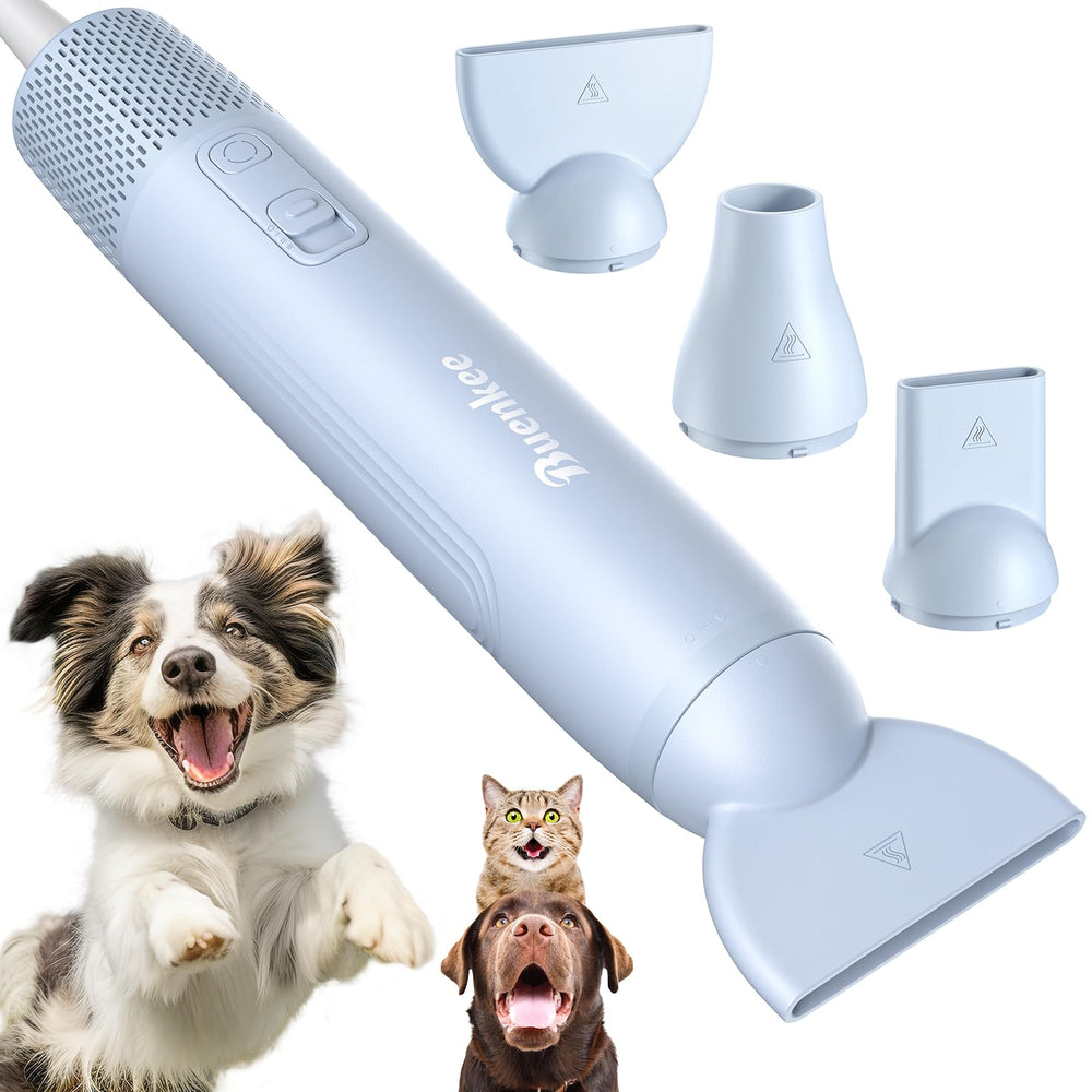 Buenkee secador para perros en mano, ligero y cómodo de usar en casa.